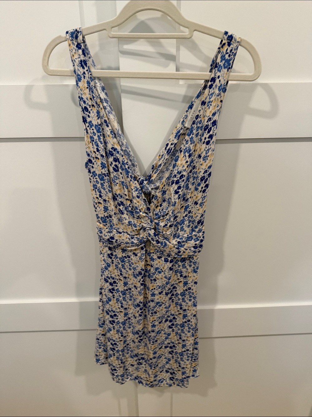 Lush Cream Mini Dress with Blue Floral Print